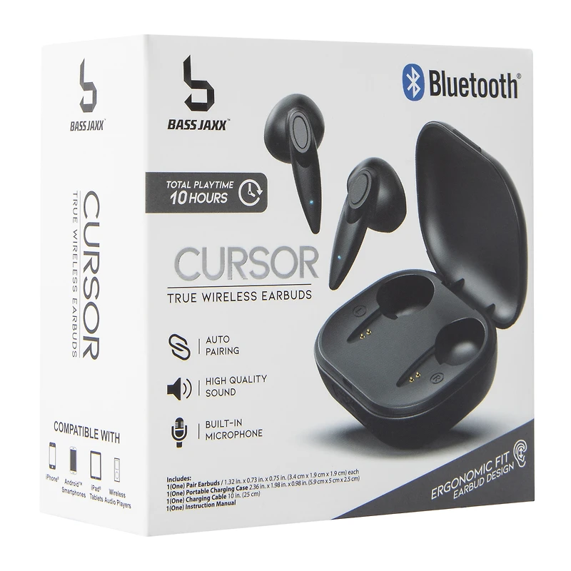 ergonomic bluetooth® earbuds with mic & charging case