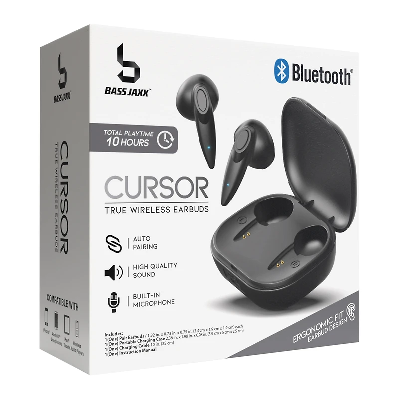 ergonomic bluetooth® earbuds with mic & charging case