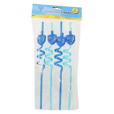 chanukah dreidel curly straws 4-pack