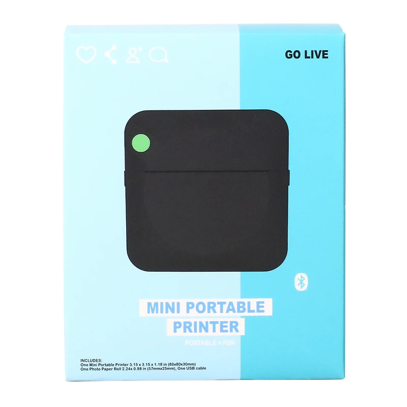 Mini Bluetooth® Portable Inkless Printer 3.15in x