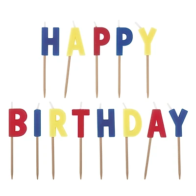 'Happy Birthday' Pick Candles 12-Count - Primary Colors