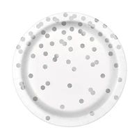9in silver dot paper dinner plates 8-count