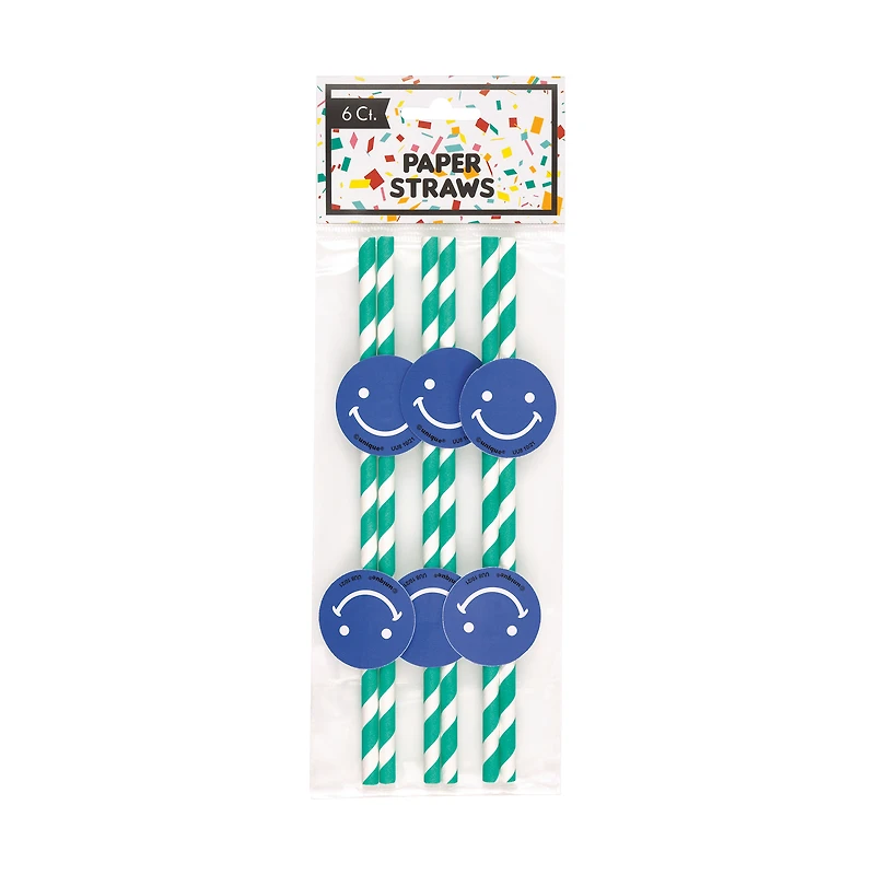 happy face paper straws 6-count