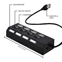 4-port high speed USB charging hub with power switches