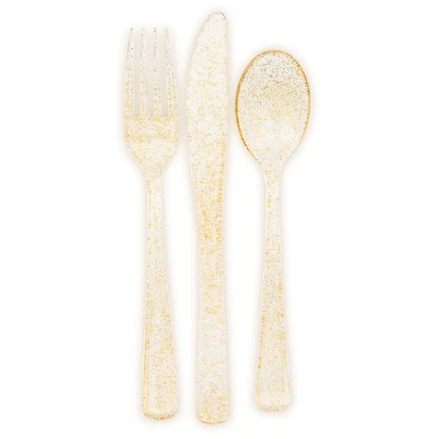 gold glitter plastic cutlery 18-count set