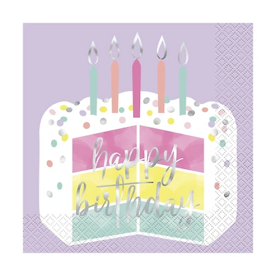 'happy birthday' pastel paper napkins 16-count