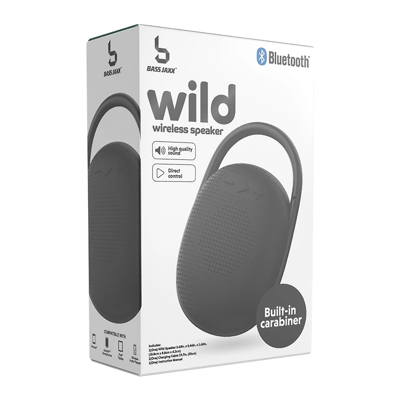 wild bluetooth® portable mini speaker with clip-on handle