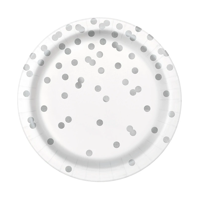 7in silver dot paper dessert plates 8-count