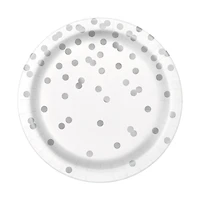 7in silver dot paper dessert plates 8-count