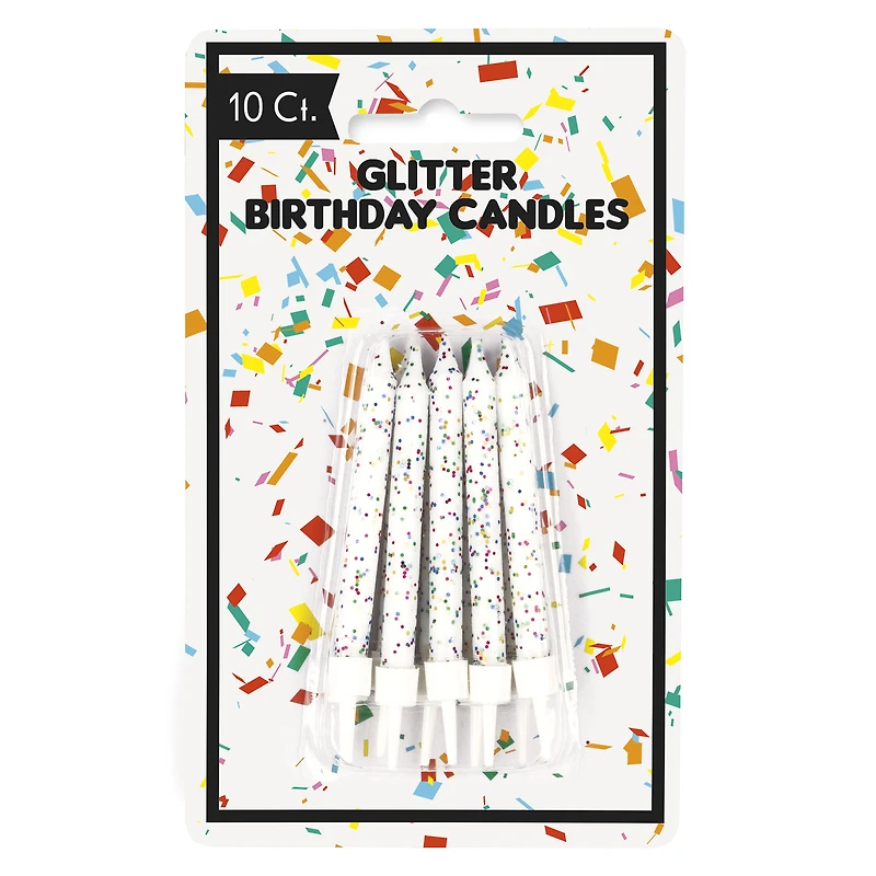 white glitter birthday candles 10-count