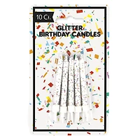 white glitter birthday candles 10-count