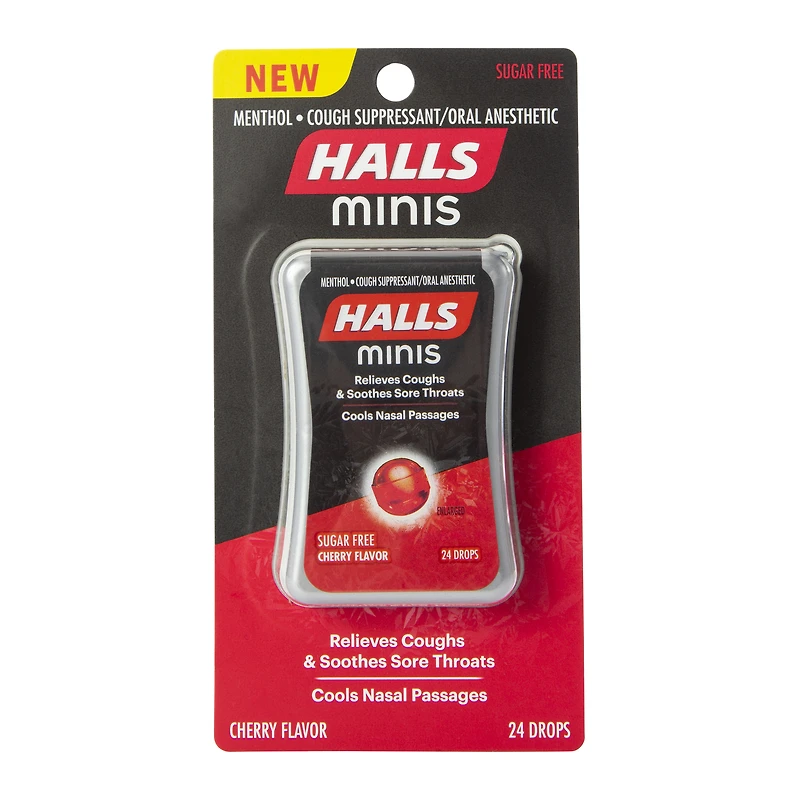 halls® minis cherry sugar-free cough suppressant 24-count