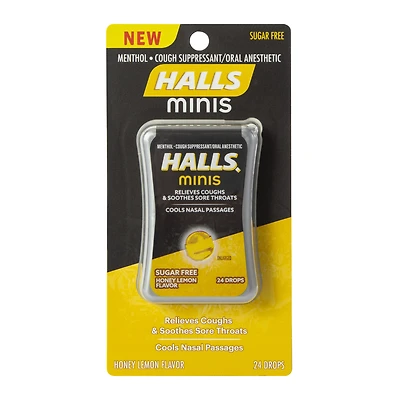 halls® minis honey lemon sugar-free cough suppressant 24-count