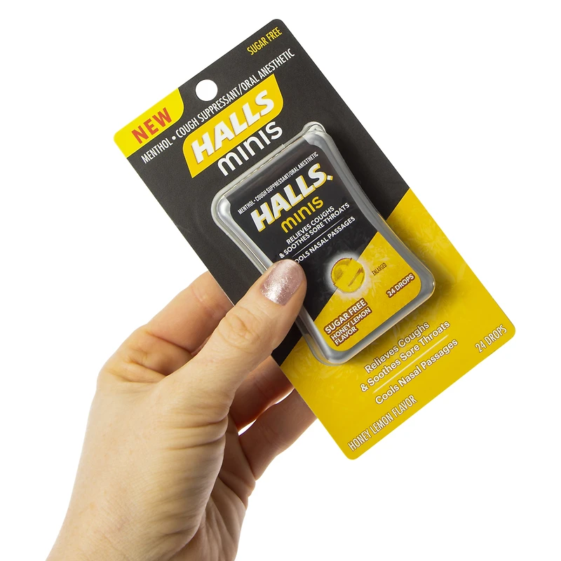halls® minis honey lemon sugar-free cough suppressant 24-count