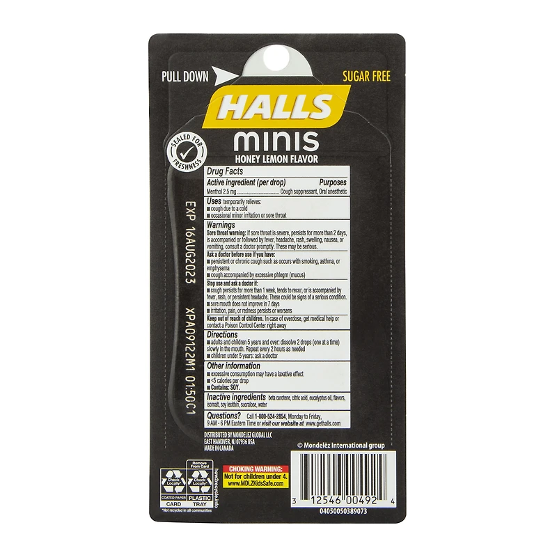 halls® minis honey lemon sugar-free cough suppressant 24-count