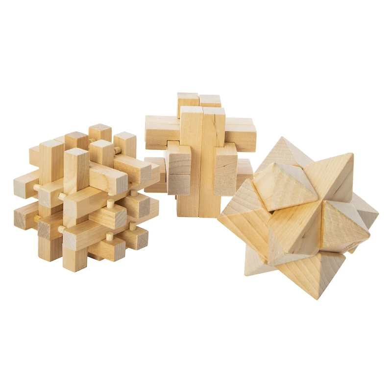wooden 3D puzzles classic brain teasers set 3-count