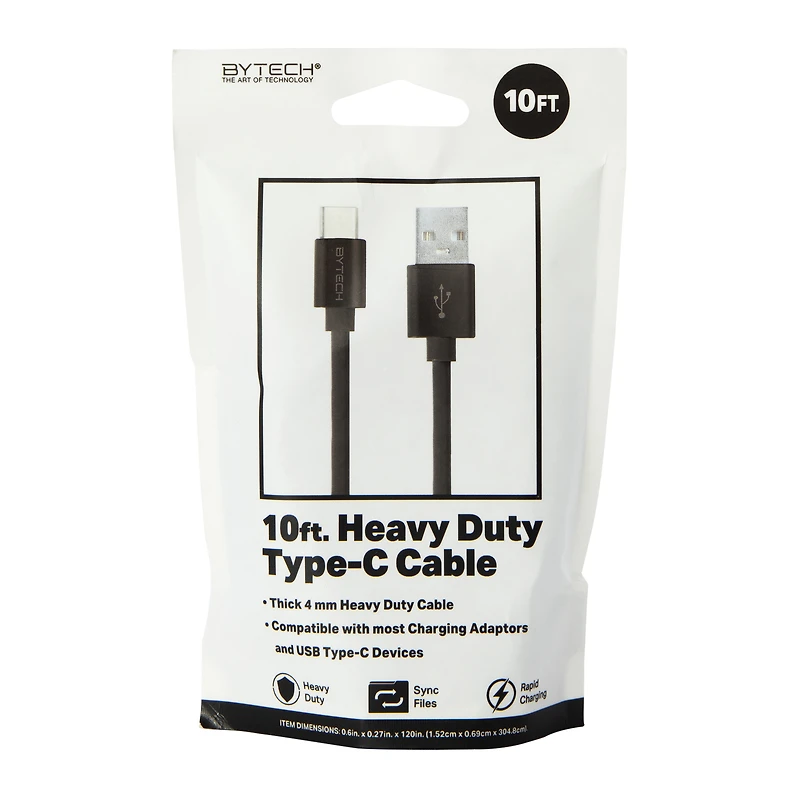 10ft heavy duty USB-C charging cable - white