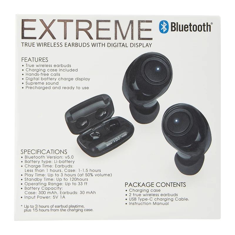 extreme bluetooth® earbuds with mic & digital display
