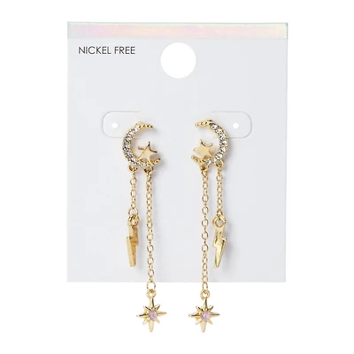 gold moon chain earrings