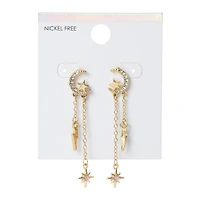 gold moon chain earrings