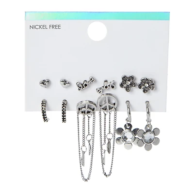 boho hippie stud, hoop & dangle earrings 6-pair