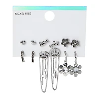 boho hippie stud, hoop & dangle earrings 6-pair
