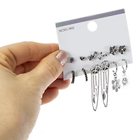 boho hippie stud, hoop & dangle earrings 6-pair