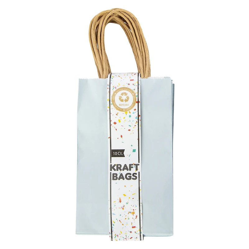 small blue kraft gift bags 8.35in x
5.2in 10-pack