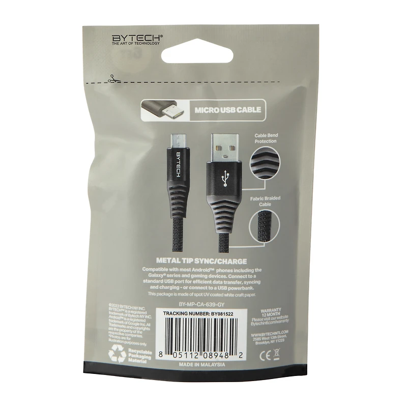 6ft micro-usb fabric cable - green