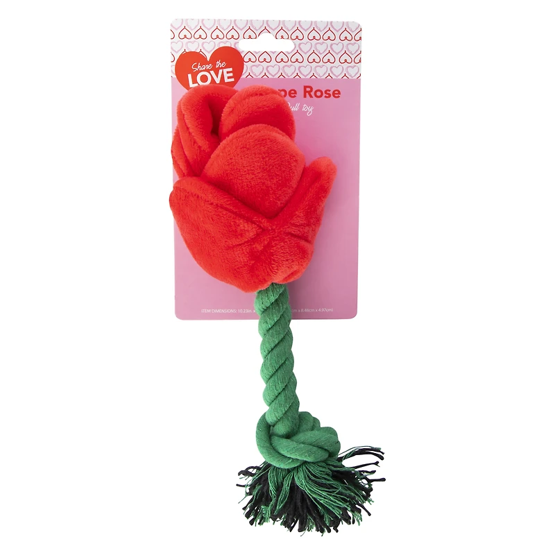 valentine rose rope dog toy 10in