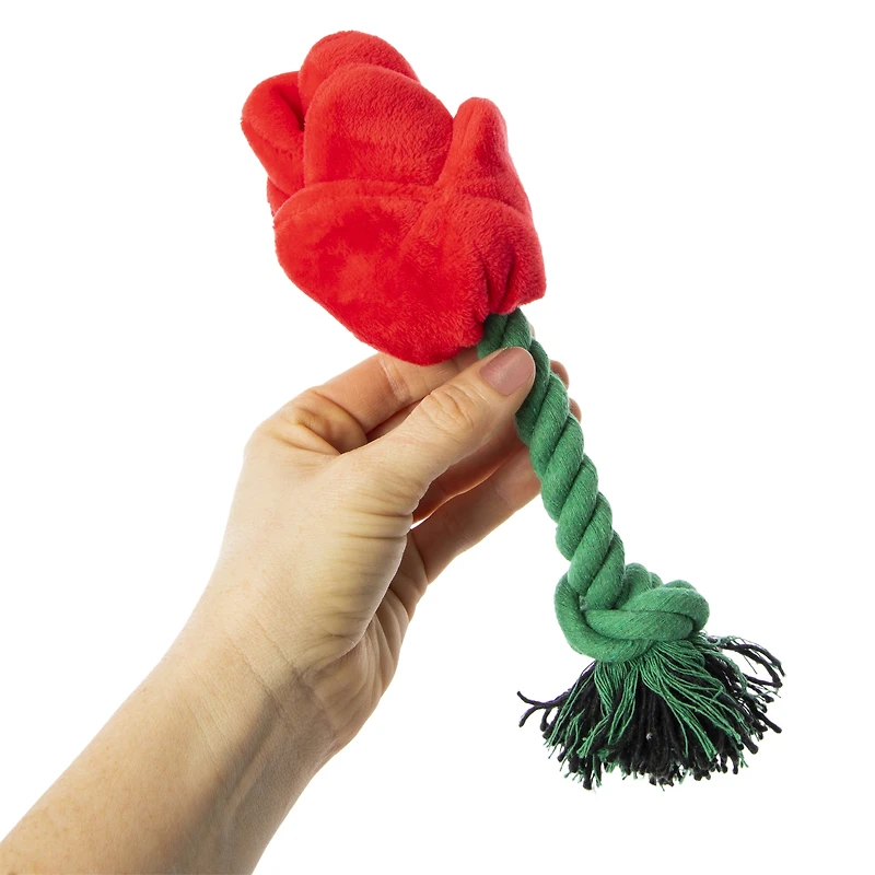 valentine rose rope dog toy 10in