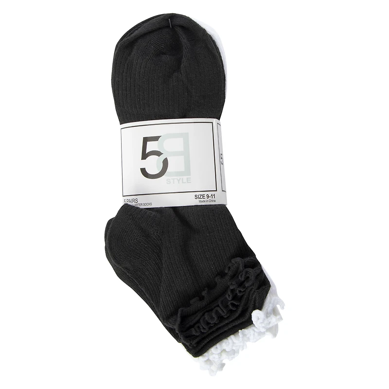 5-pack ladies lettuce edge quarter crew socks