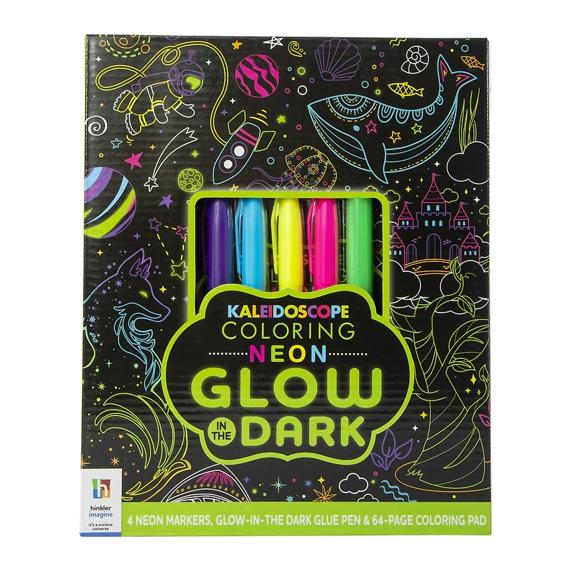 kaleidoscope neon glow in the dark book & gel pen kit