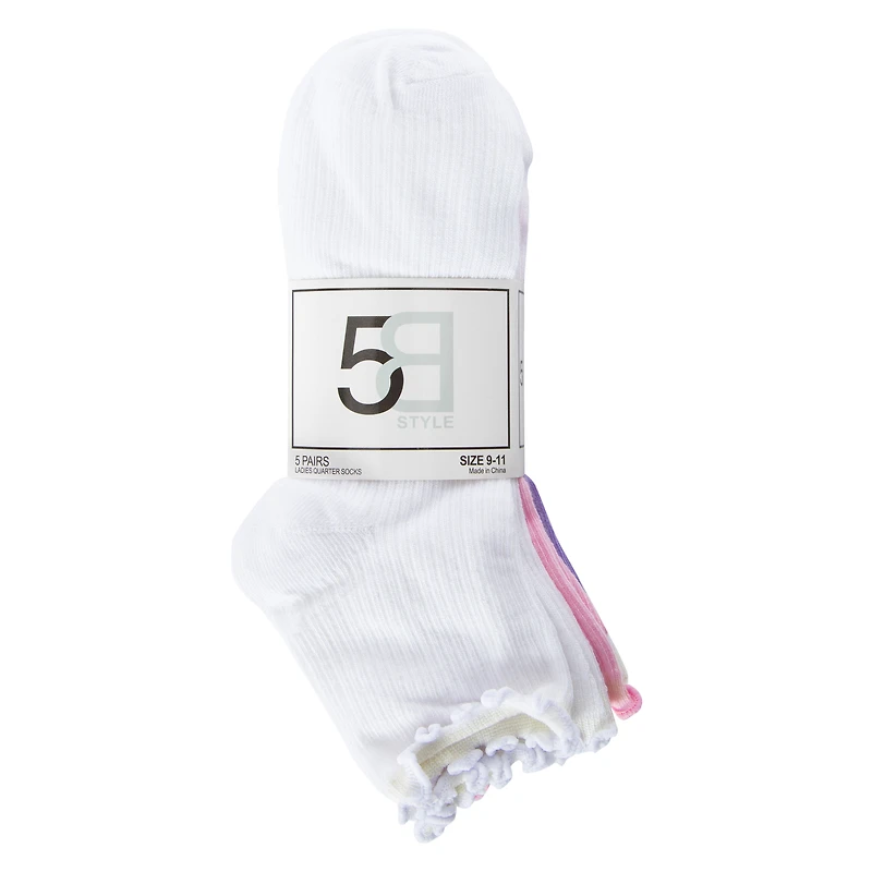 5-Pack Ladies Lettuce Edge Quarter Crew Socks