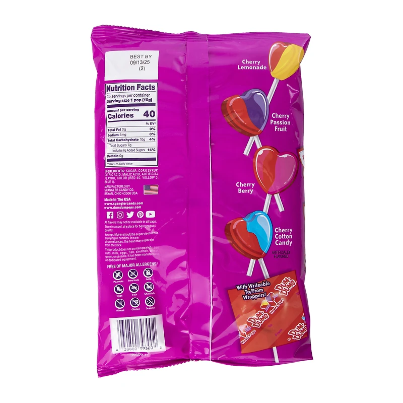 dum dums® heart pops valentine candy 25-count