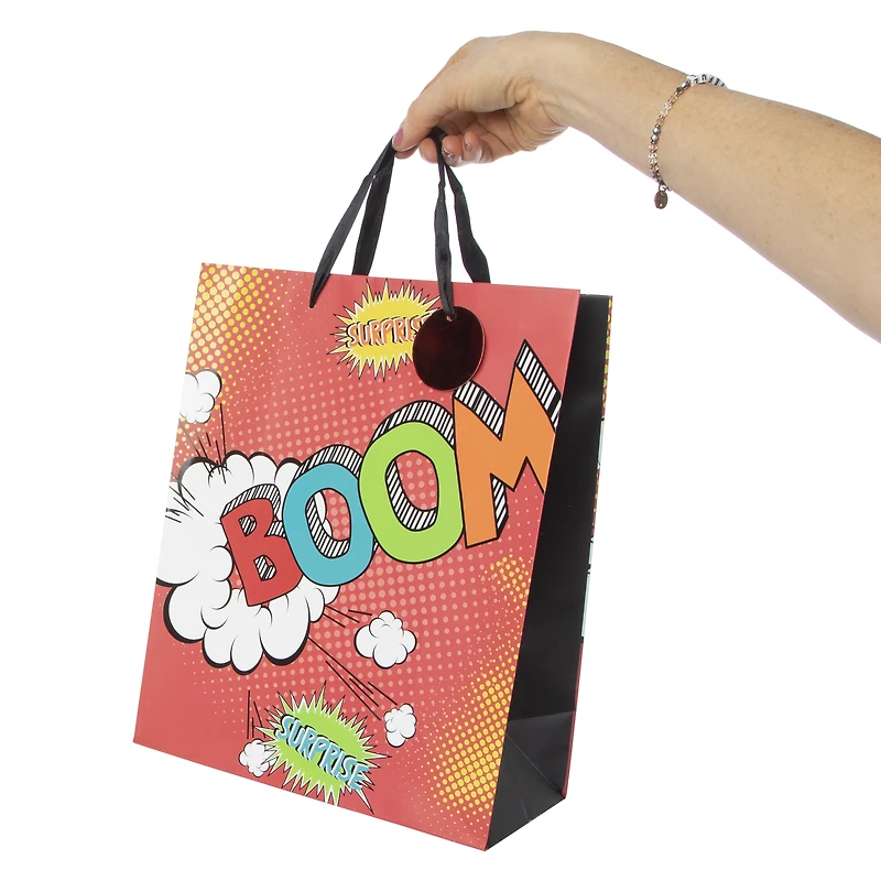 large comic book birthday gift bag 12.75in x 10.37in