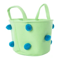 fabric easter basket with pom poms 9in x 6.3in
