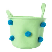fabric easter basket with pom poms 9in x 6.3in
