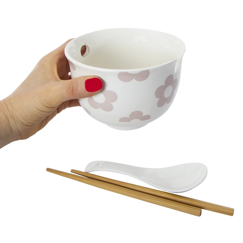 ceramic noodle bowl with chopsticks & spoon set