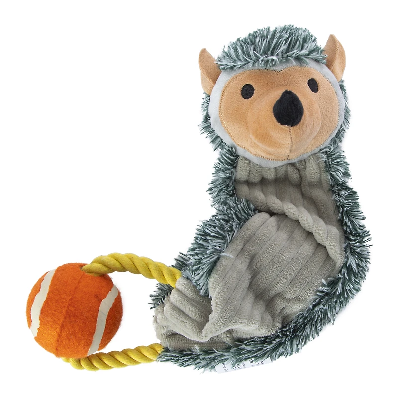 plush crinkle dog toy with rope & tennis ball