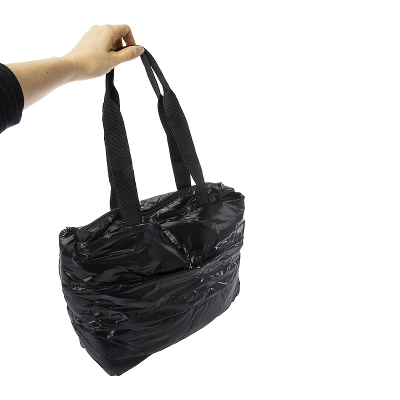 shiny puffer tote bag