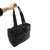 shiny puffer tote bag