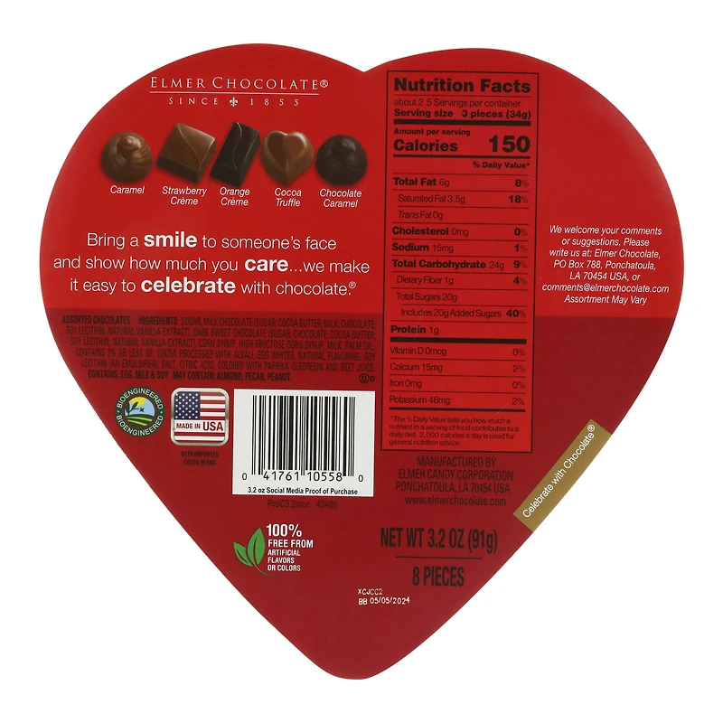 elmer chocolate® valentine chocolate heart box 3.2oz