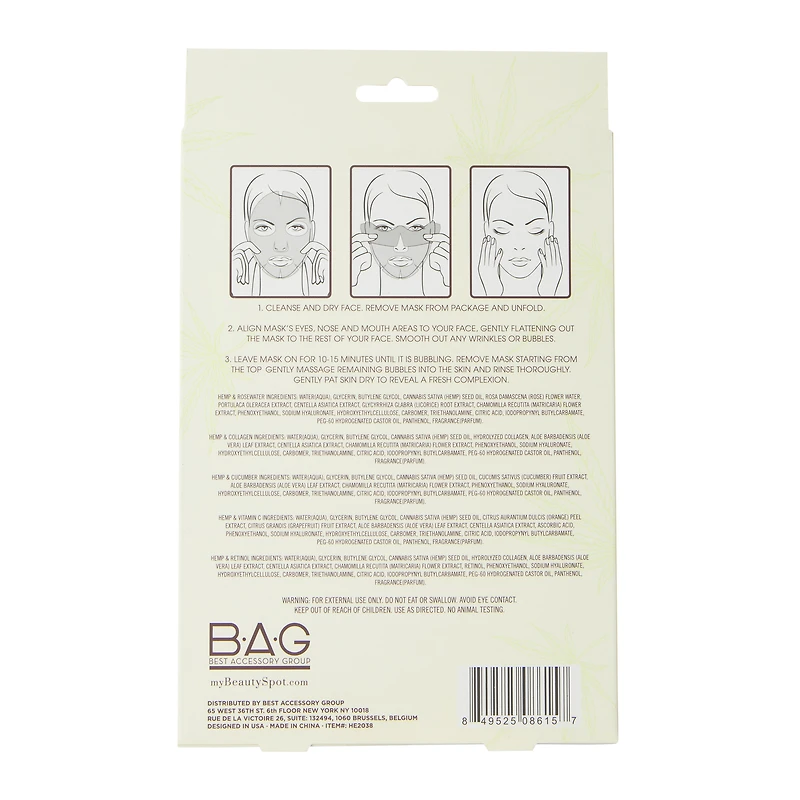 my beauty spot® hemp+ facial sheet masks 5-pack