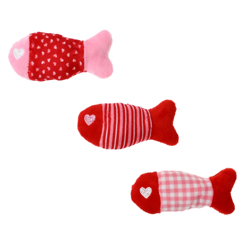 valentine fish cat toy 3-pack