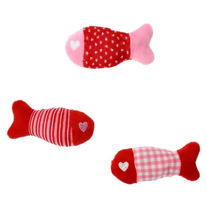 valentine fish cat toy 3-pack