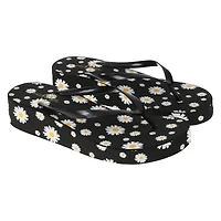 ladies platform wedge flip flops - black daisy
