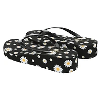 ladies platform wedge flip flops - black daisy