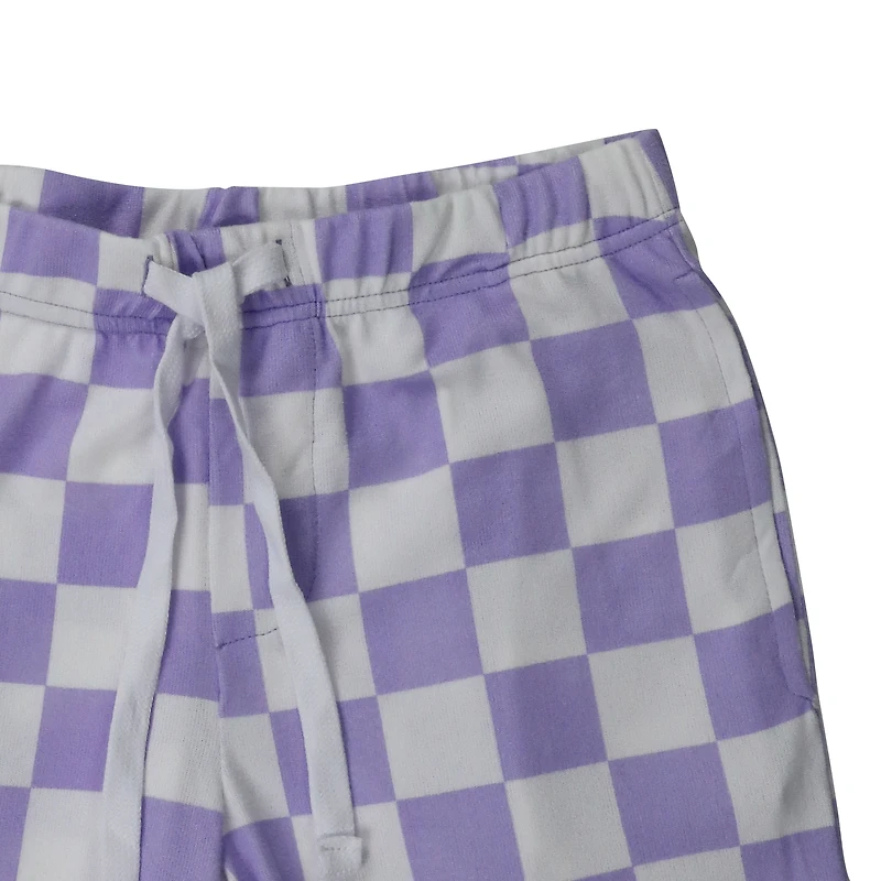 young mens purple checker soft shorts