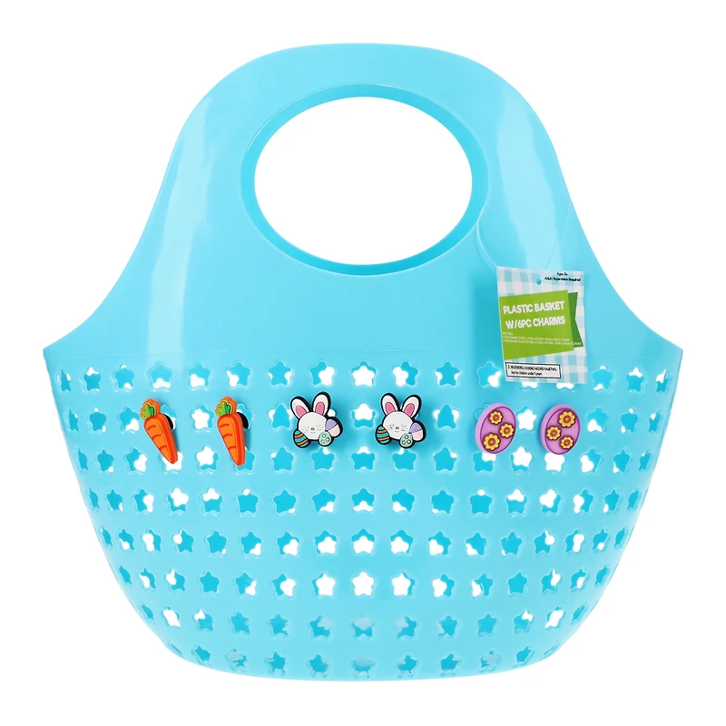 plastic basket with charms 13.7in x 12.9in